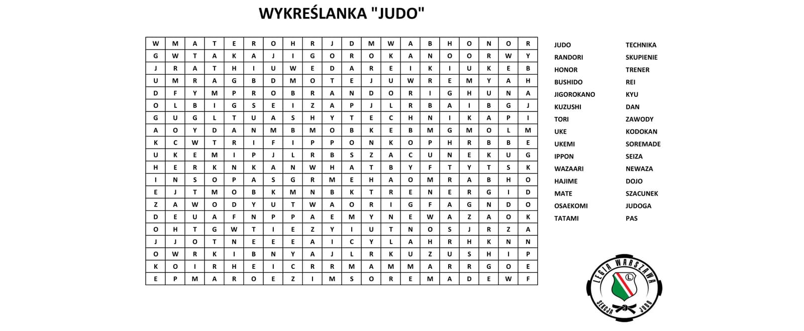 wykreślanka judo